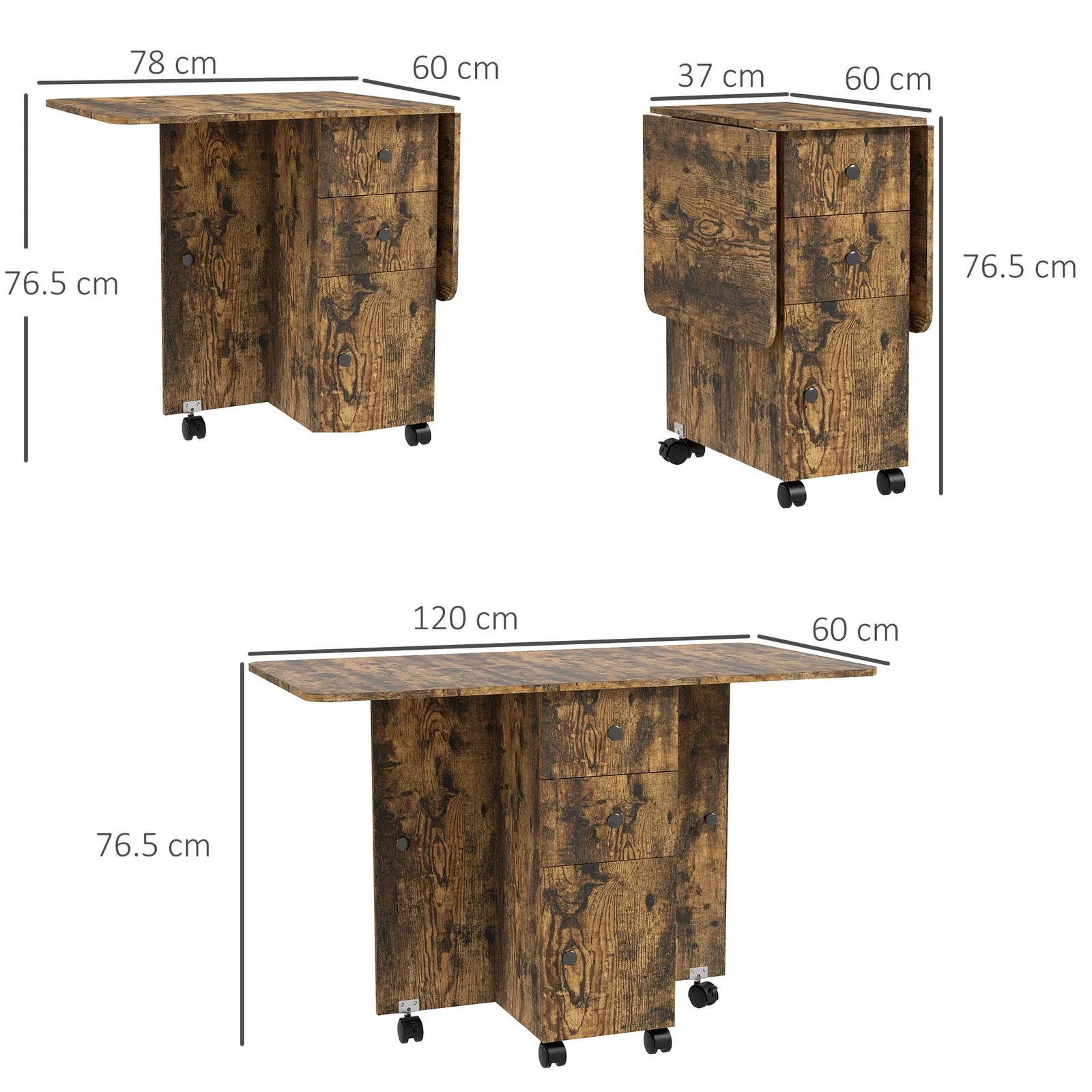HOMCOM Folding Dining Table, Drop Leaf Table With Drawers in Brown 3