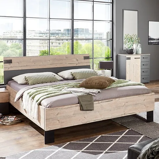 Malmo Wooden King Size Bed In Silver Fir And Graphite
