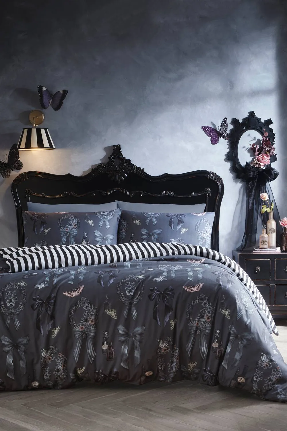 Fusion 'Bows Noir' Halloween Inspired Duvet Cover Set in Grey