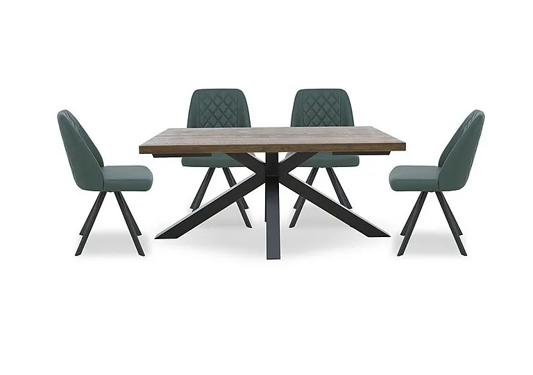 Jupiter Dining Table with Star Base and 4 Swivel Chairs - 140-cm - Green