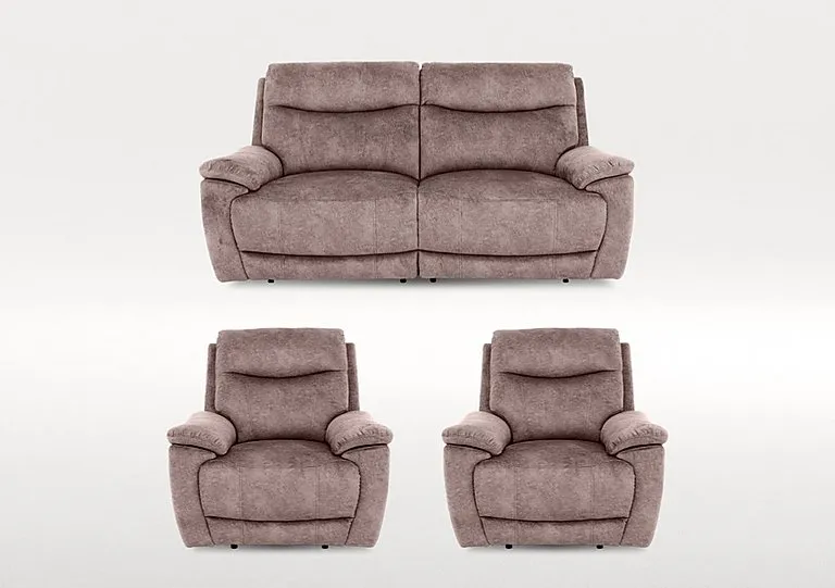 Sloane 3 Seater Fabric Power Recliner Sofa and 2 Armchairs Set - Marble Charcoal Grey