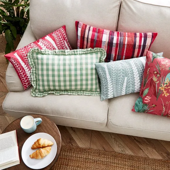 Frilled Gingham Cushion Green 6