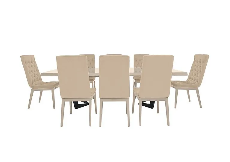 Palazzo 200cm Extending Dining Table in Sand Birch with 8 Capitonne Buttoned Chairs - Aquos Cream