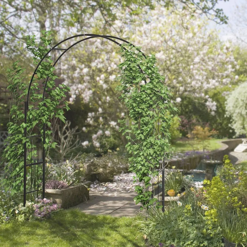 OUTSUNNY 223cm Garden Arch Trellis, Outdoor Wedding Arbor for Roses, Vines in Black