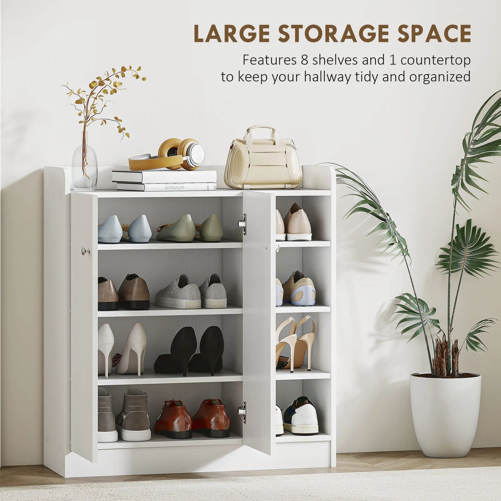 HOMCOM Shoe Storage Cabinet Footwear Rack Stand w/Adjustable Shelves White 4