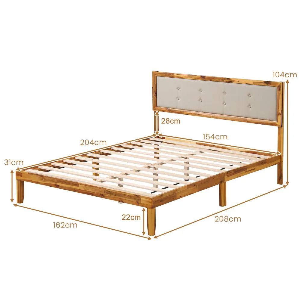 Costway King Size Bed Frame Solid Acacia Wood Platform Beds w/Tufted Headboard 2
