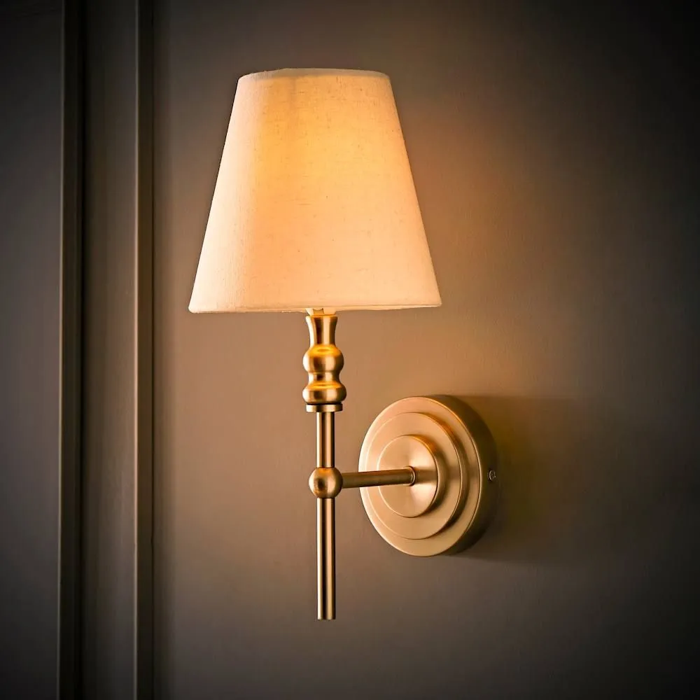 ValueLights Maggie Candlestick Wall Light with Linen Tapered Lamp Shade with Bulb in Silver 1