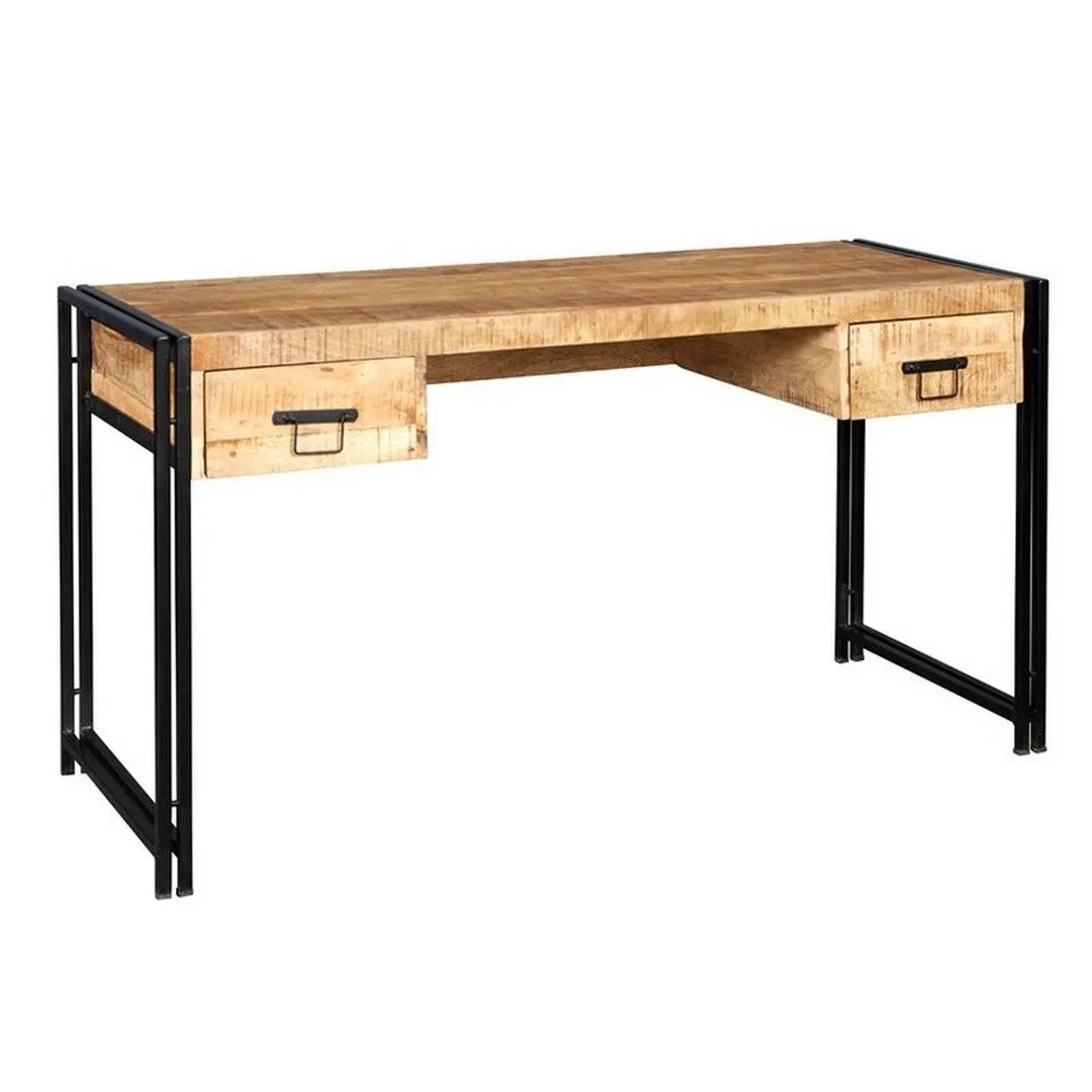 Indian Hub Cosmo Industrial Desk - Solid Mango Wood - L60 x W151 x H77 cm in Brown