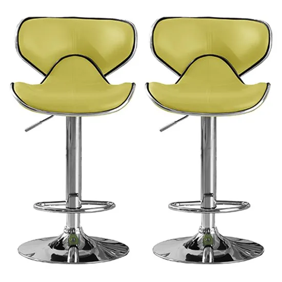 Hillside Lime PU Leather Bar Stool With Chrome Base In Pair