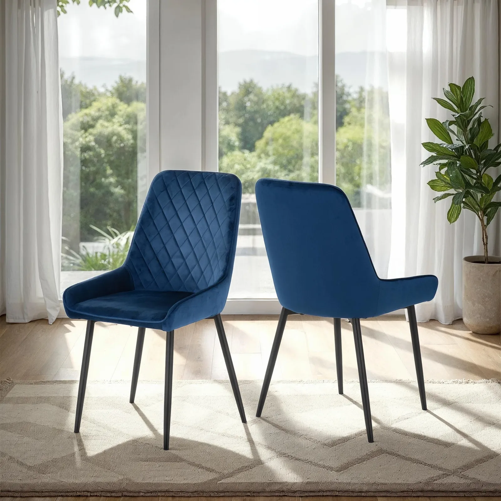 Seconique Athens Rectangular Concrete Effect Dining Set with Avery Chairs in Blue 3