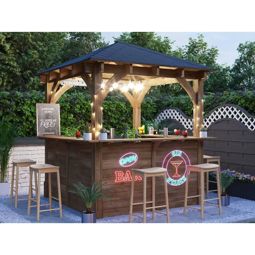 Dunster House Garden Bar Wooden Gazebo Heavy Duty 2.5m x 2.5m - Leviathan C in Brown 4