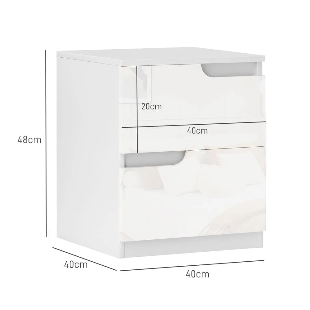 HOMCOM Bedside Table Set of 2 with 2 Drawers for Bedroom, Living Room, White 3