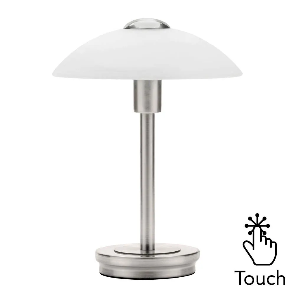 Archie Touch Lamp, Satin Nickel and Alabaster 1