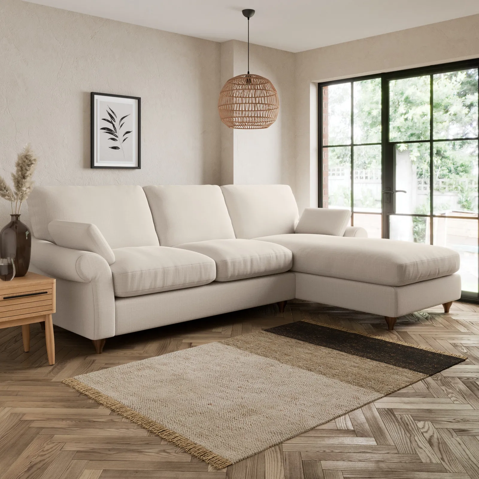 Salisbury Slub Cotton Blend Right Hand Corner Sofa Cream