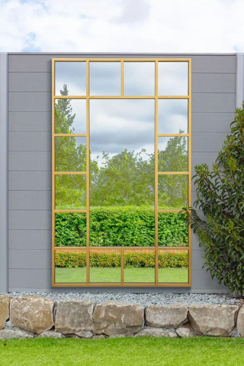 MirrorOutlet Gold Modern Wall & Leaner Garden Mirror 71"x 43" 180x110cm