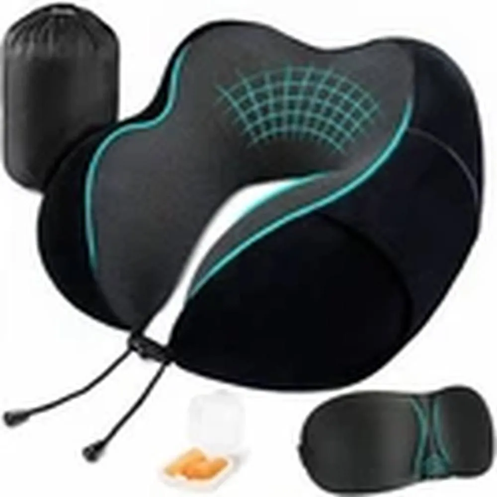 EONLION Memory Foam U-Shaped Travel Neck Support Pillow in Black