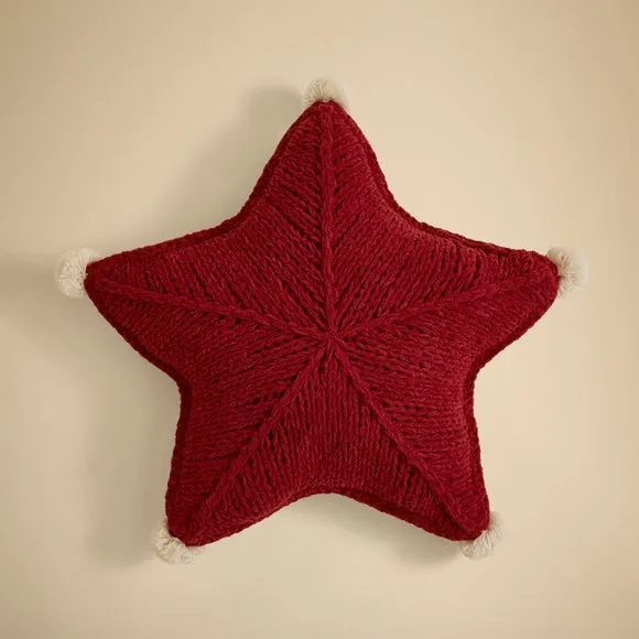 Red Knitted Star Cushion 3