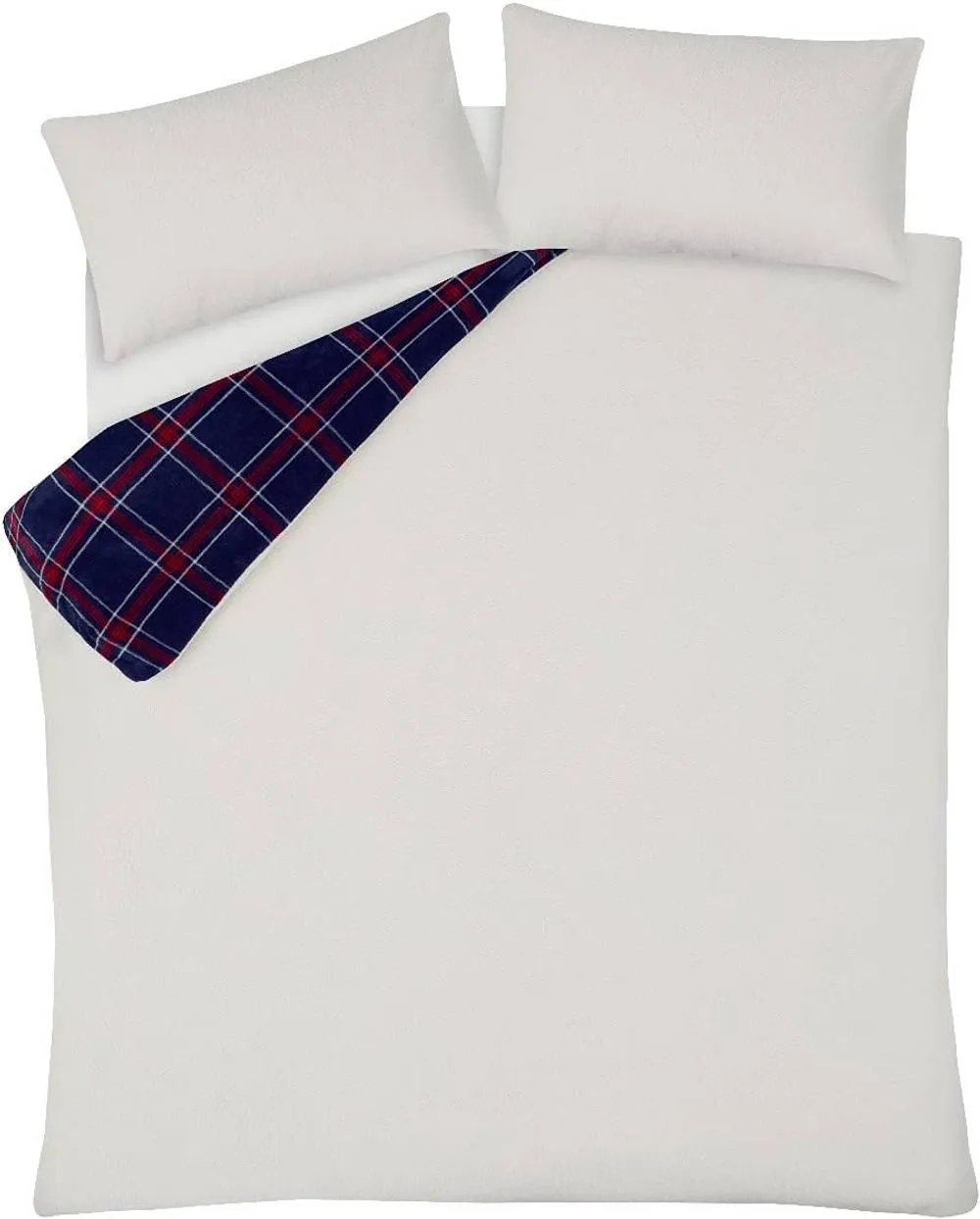 Smart Living Luxury Check Printed Flannel Fleece Duvet Cover with Pillowcases in Navy 5