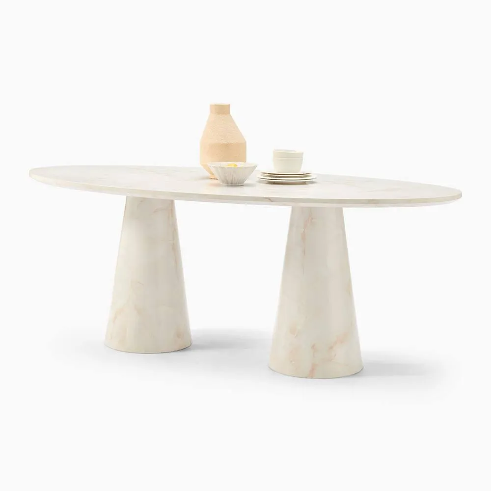 FurnitureboxUK Palma Oval Cream Marble Effect Dining Table & 8 Layla Swivel Chairs 4