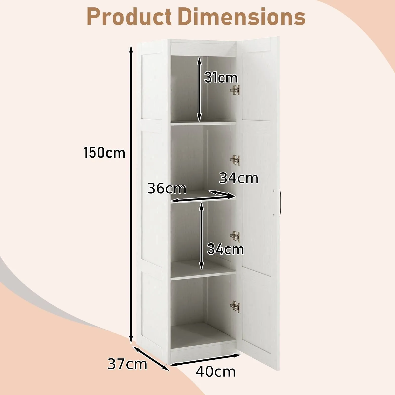 Costway 150 cm Tall Storage Cabinet 4-Tier Freestanding Floor Cabinet in White 5