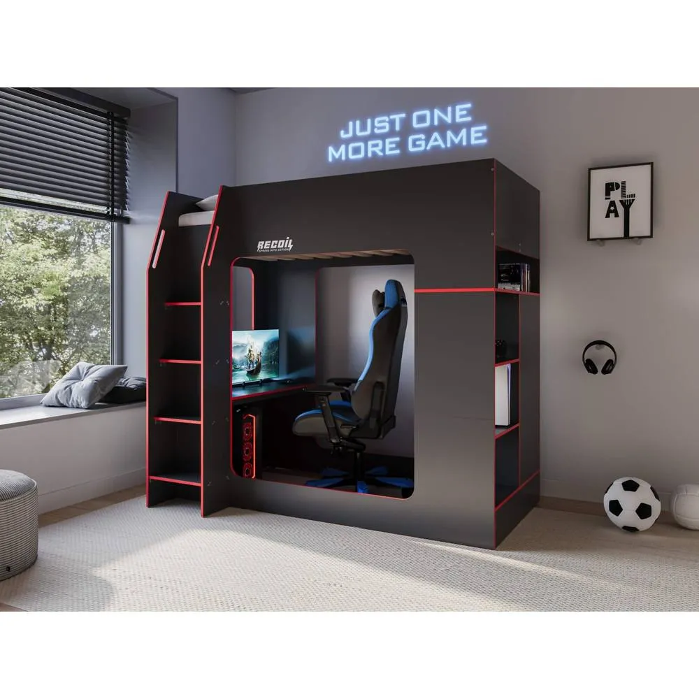 Flair Meridian Gaming High Sleeper with Storage Black & Red