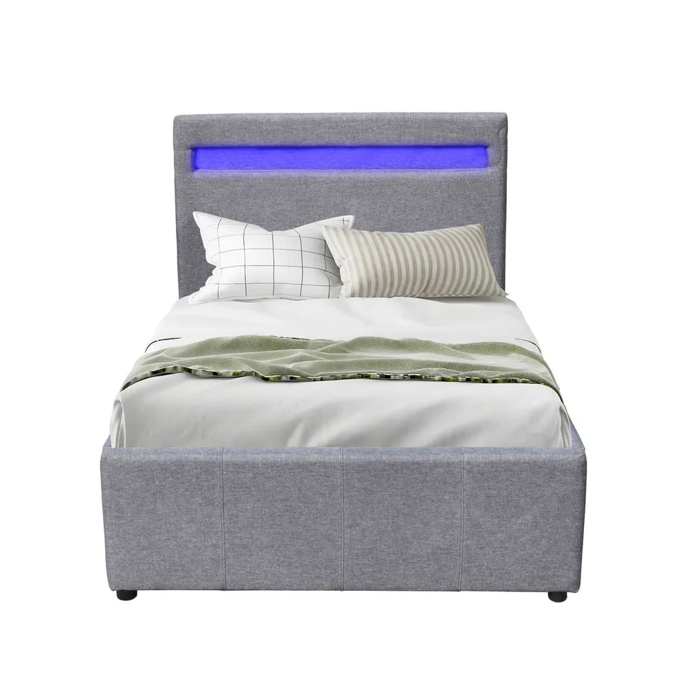 Comfy Living Ltd Fabric Modern Gas Lift Ottoman Bed Frame With LED in Light Grey 2