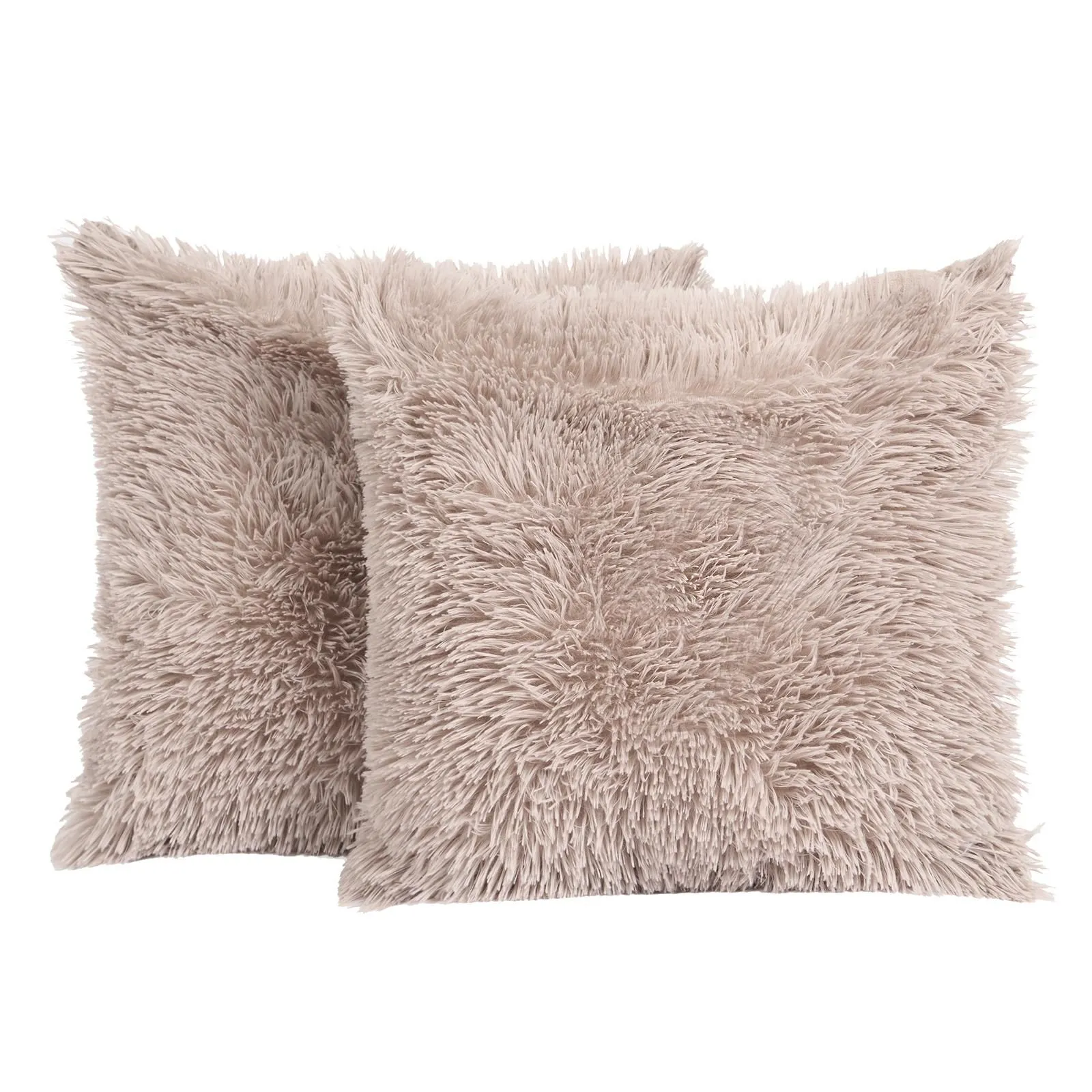 OHS Set of 2 Fluffy Shaggy Square Cushion Covers in Natural