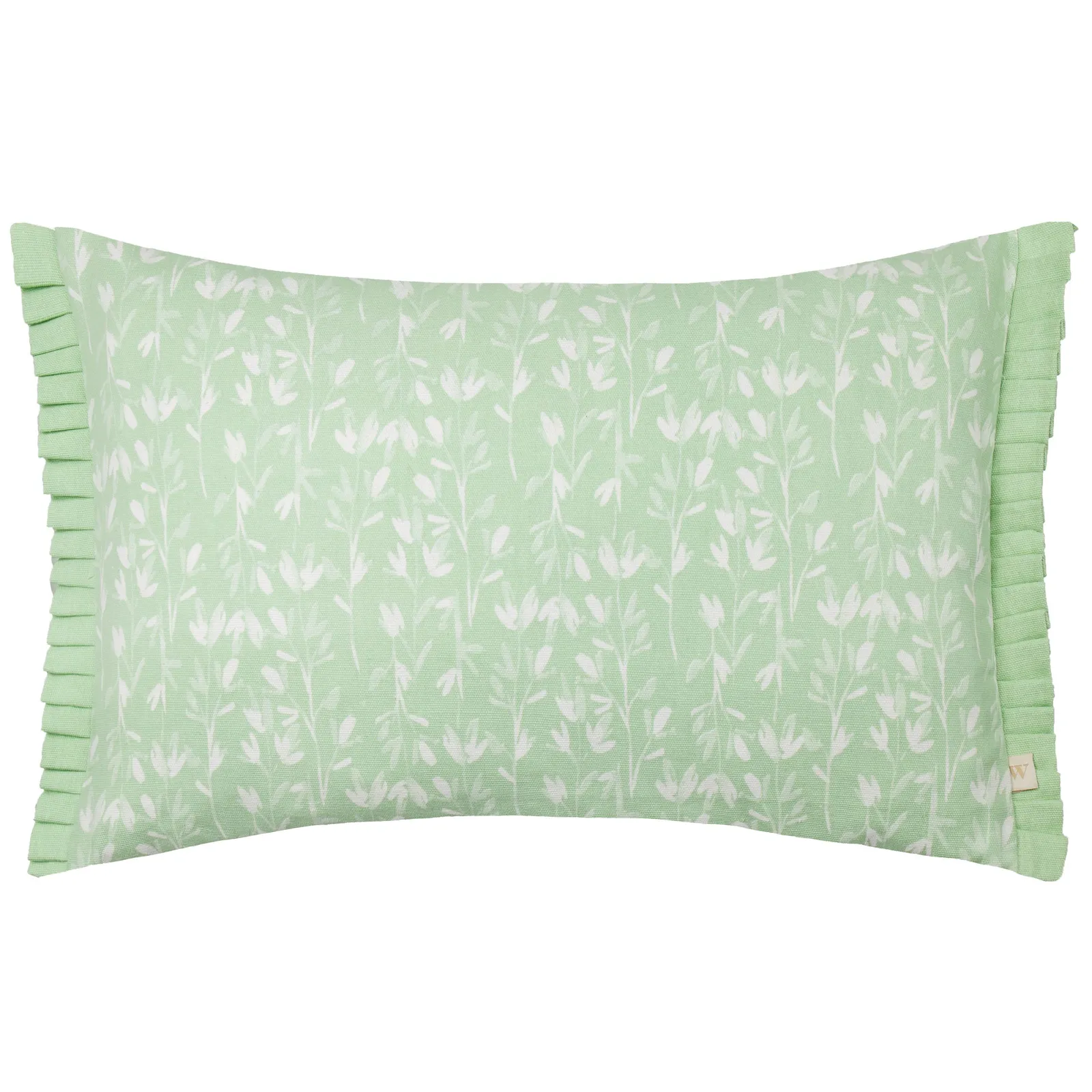 Wylder Belle 100% Cotton Botanical Pleat Fringe Cushion in Light Green 2