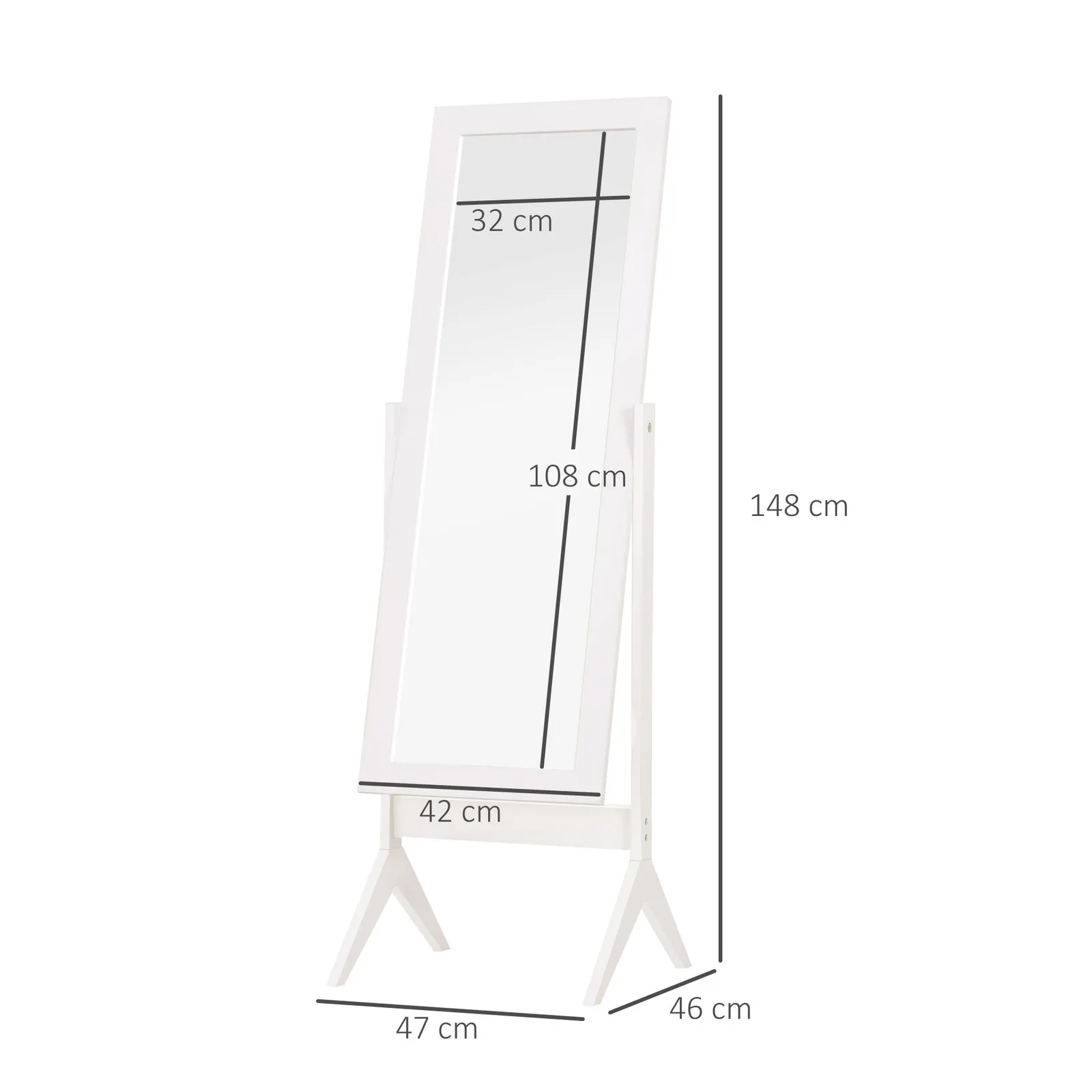 HOMCOM Dressing Mirror Freestanding Tall Adjustable Angle White 148x47cm 3