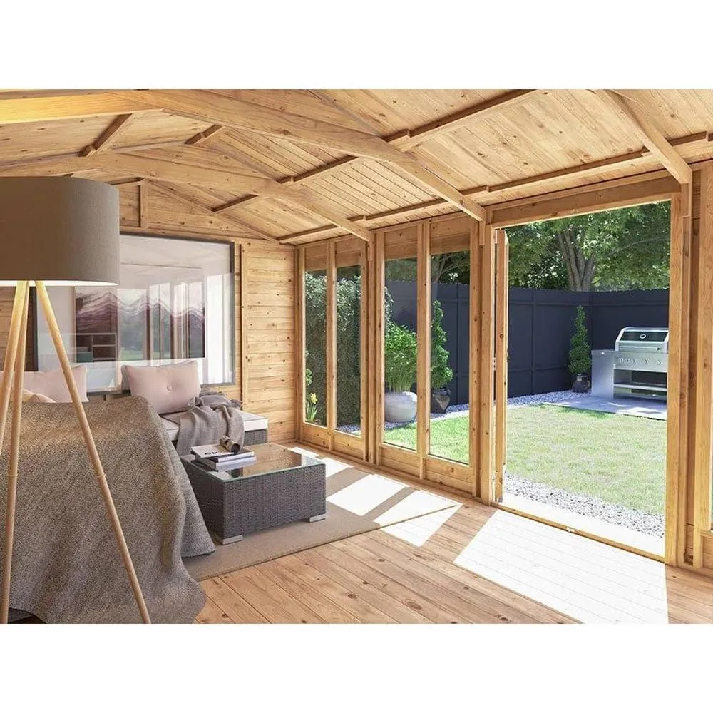 Dunster House Summerhouse 4.8m x 3m (16' x 10') Reverse Apex, RagePanda Modular in Brown 4