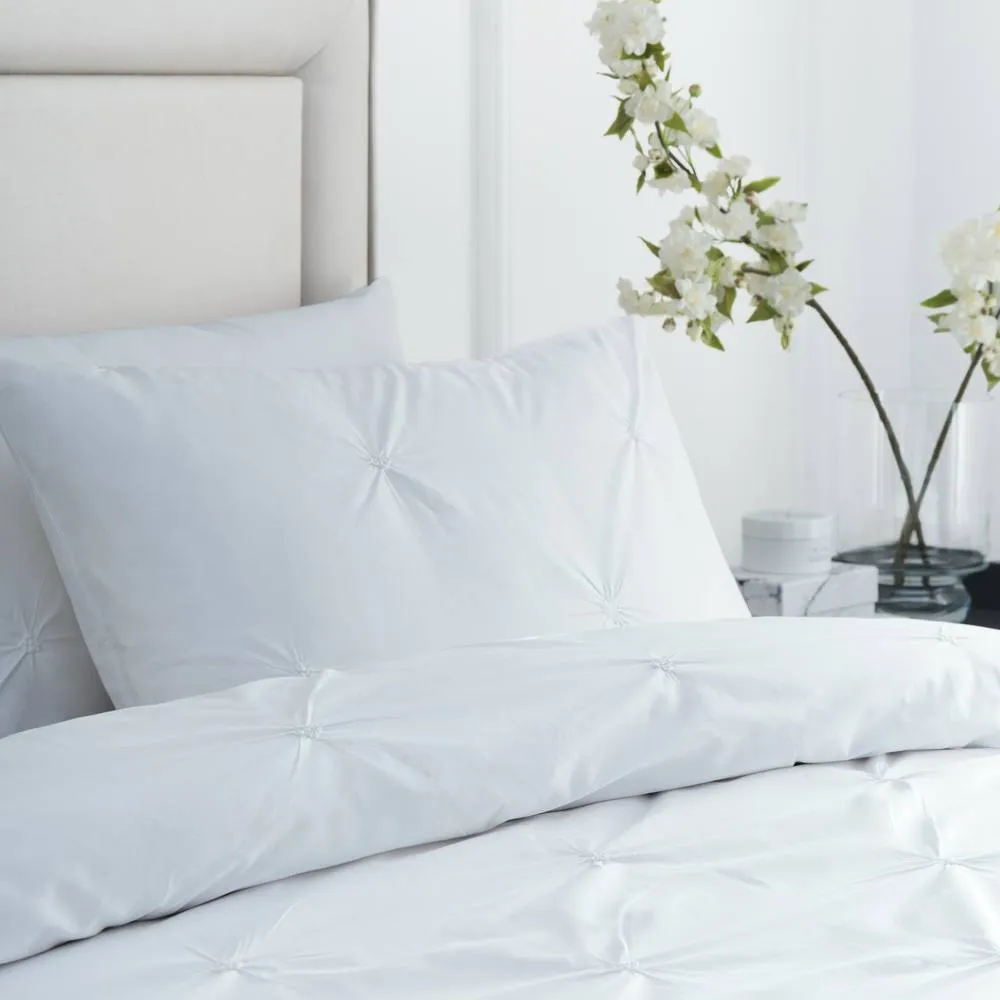 Paoletti Elysia Pinch Pleat 100% Cotton Embroidered Duvet Cover Set in White 2