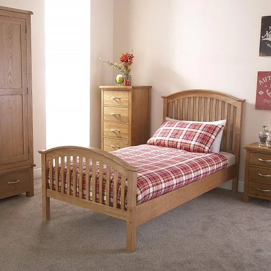 Madrid Rubberwood Single Bed In Natural Oak
