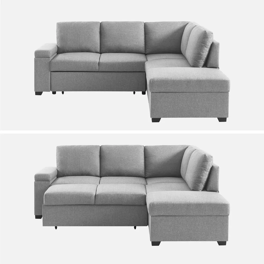 sweeek 3-seater Corner Sofa Bed With Footstool in Light Grey 4