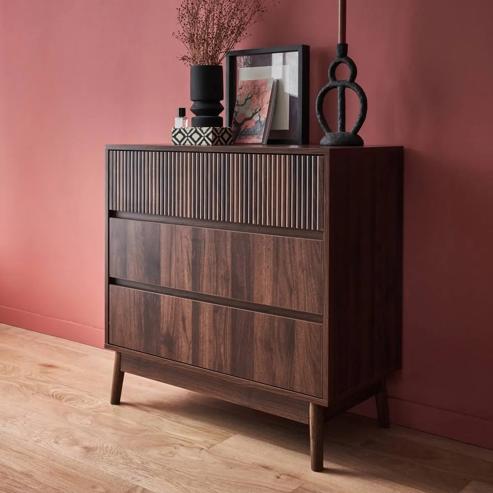 sweeek 3-drawer Chest With Grooved Wooden Detail in Dark Brown 6
