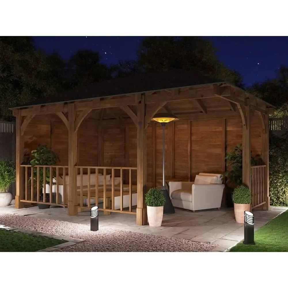 Dunster House Corner Wooden Gazebo with Roof Shingles 5m x 3m - Leviathan in Brown 3