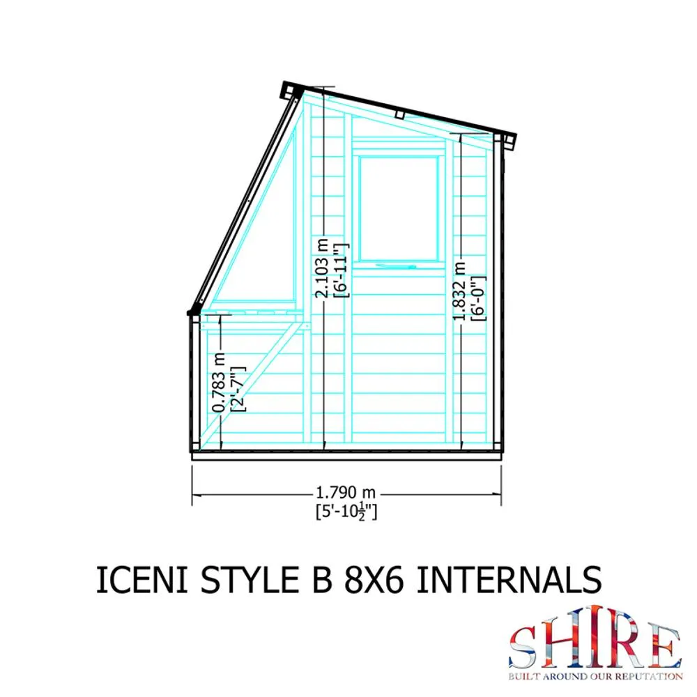 Shires Iceni 8x6' Potting Shed Pre Hung Doors with Opening Glass Side Window in Brown 5