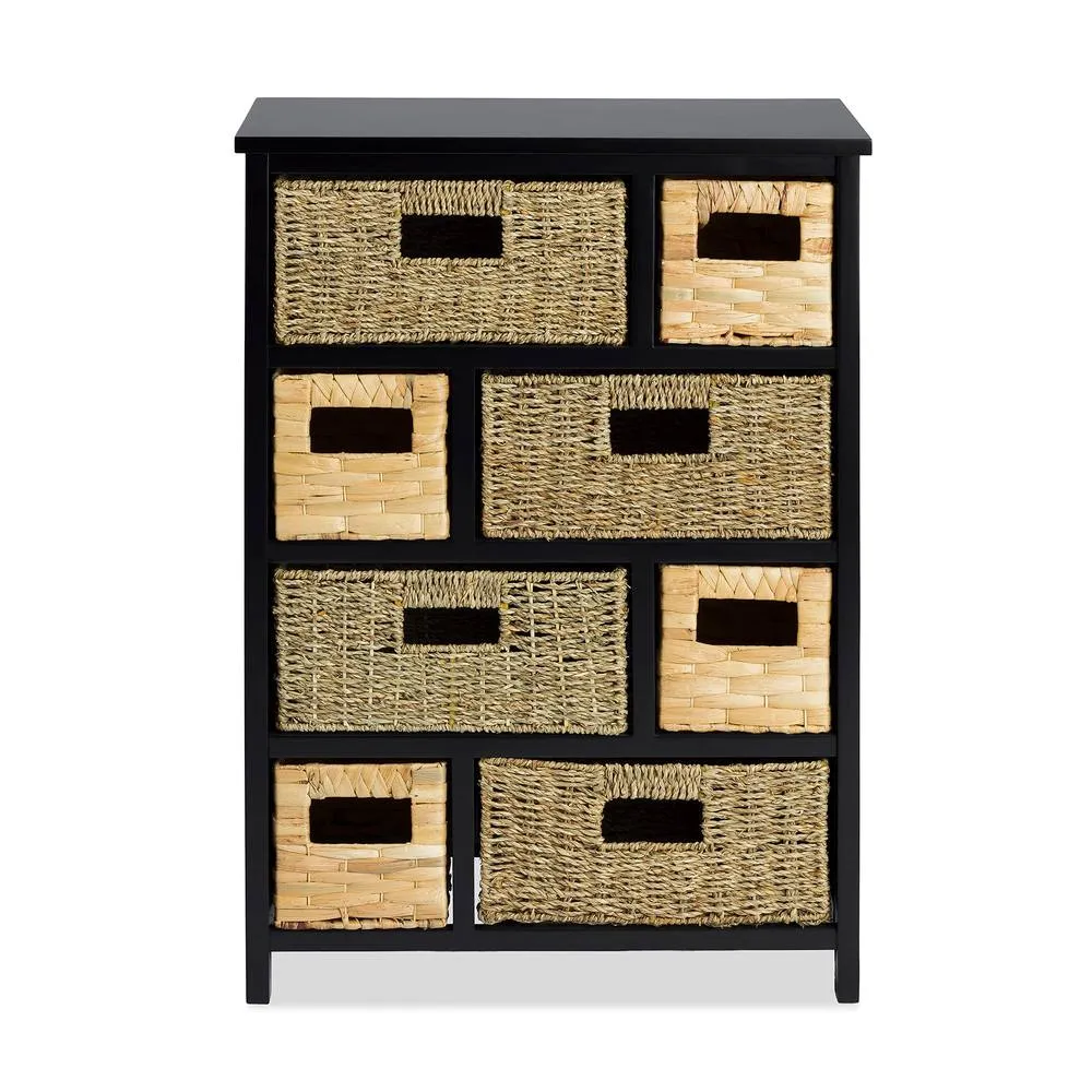 Statement Furniture Tetbury 8 Drawer Storage Unit Black with Hyacinth & Seagrass Baskets 2