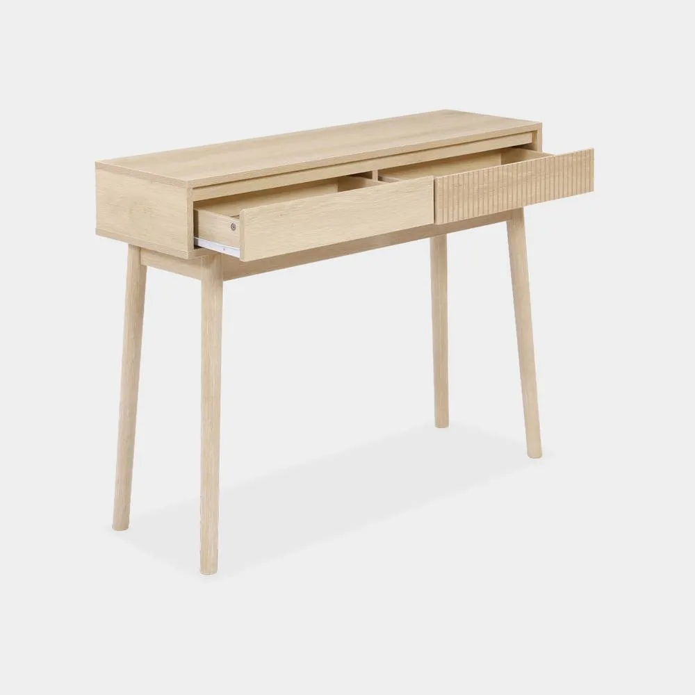 sweeek 100cm Console Table With Grooved Wooden Detail in Light Brown 3