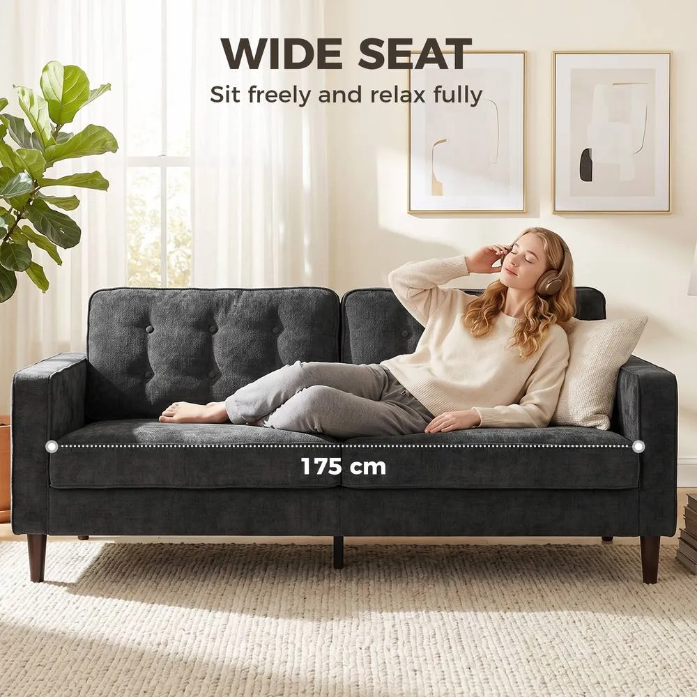 HOMCOM 3 Seater Sofa with Button Tufting Wood Legs, Dark Grey 6