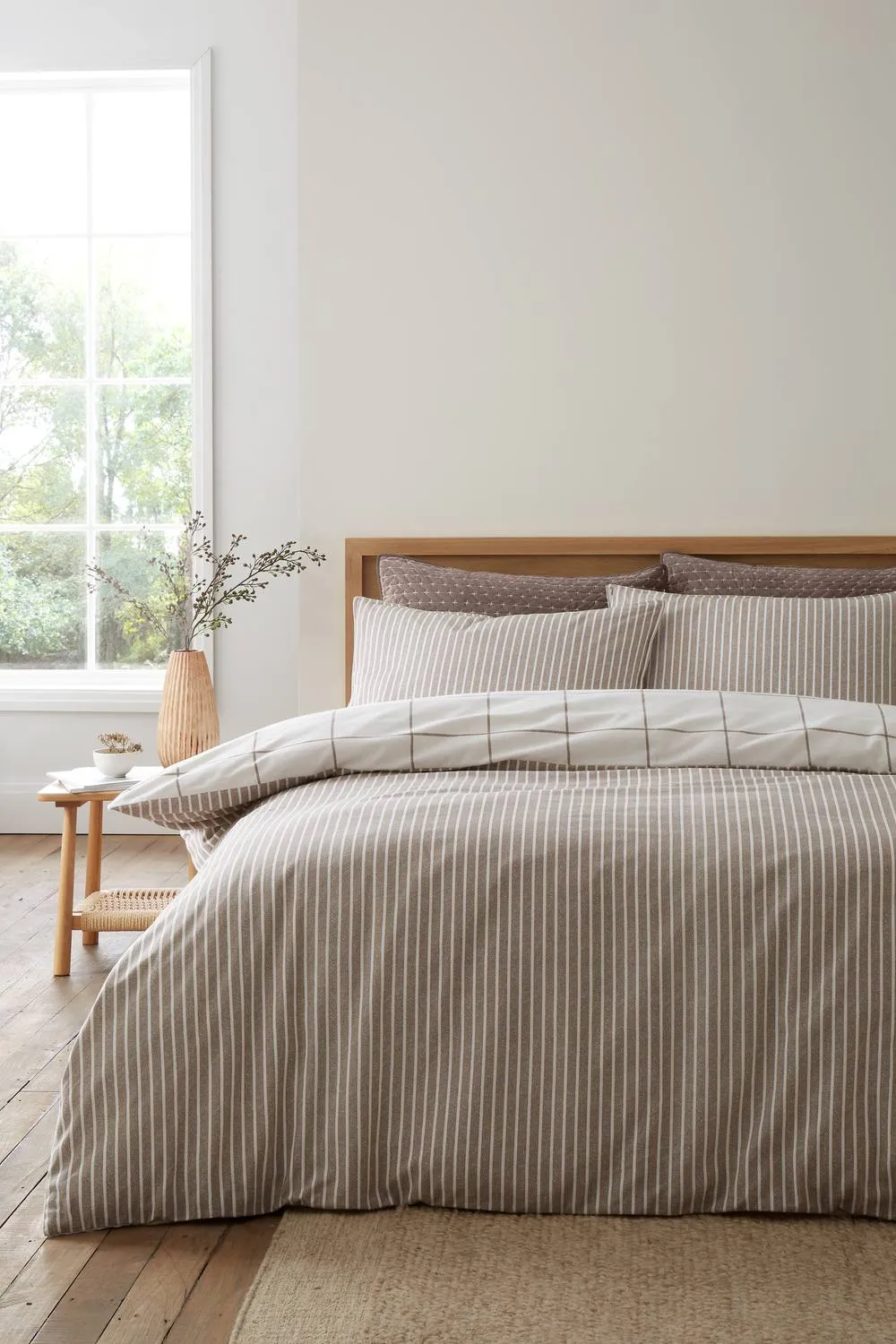 Bianca Brushed Regal Check Cotton Reversible Duvet Cover Set in Brown 2