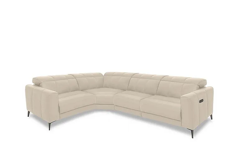 Ezra Leather Power Recliner Left Hand Facing Corner Sofa with Power Headrests - Bone China