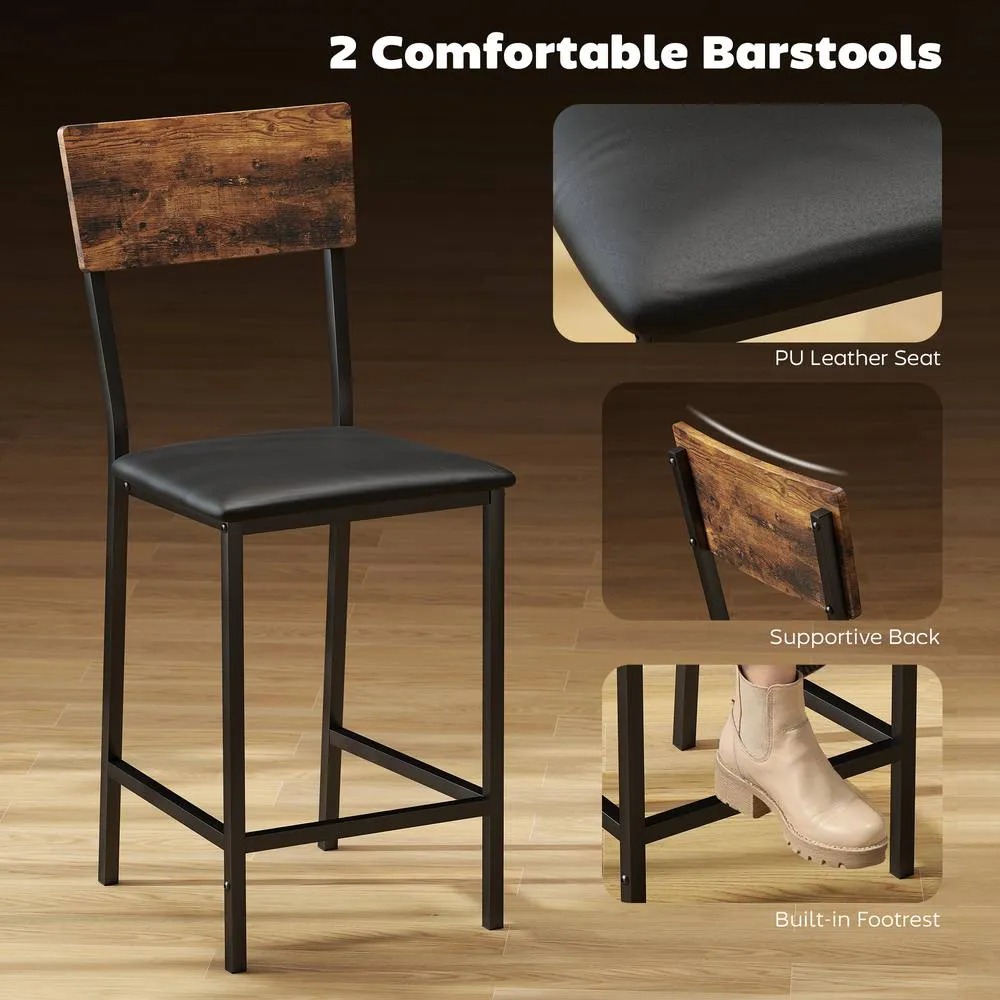 HOMCOM Industrial Bar Table Set with Storage & Padded Seats, Rustic Brown 6