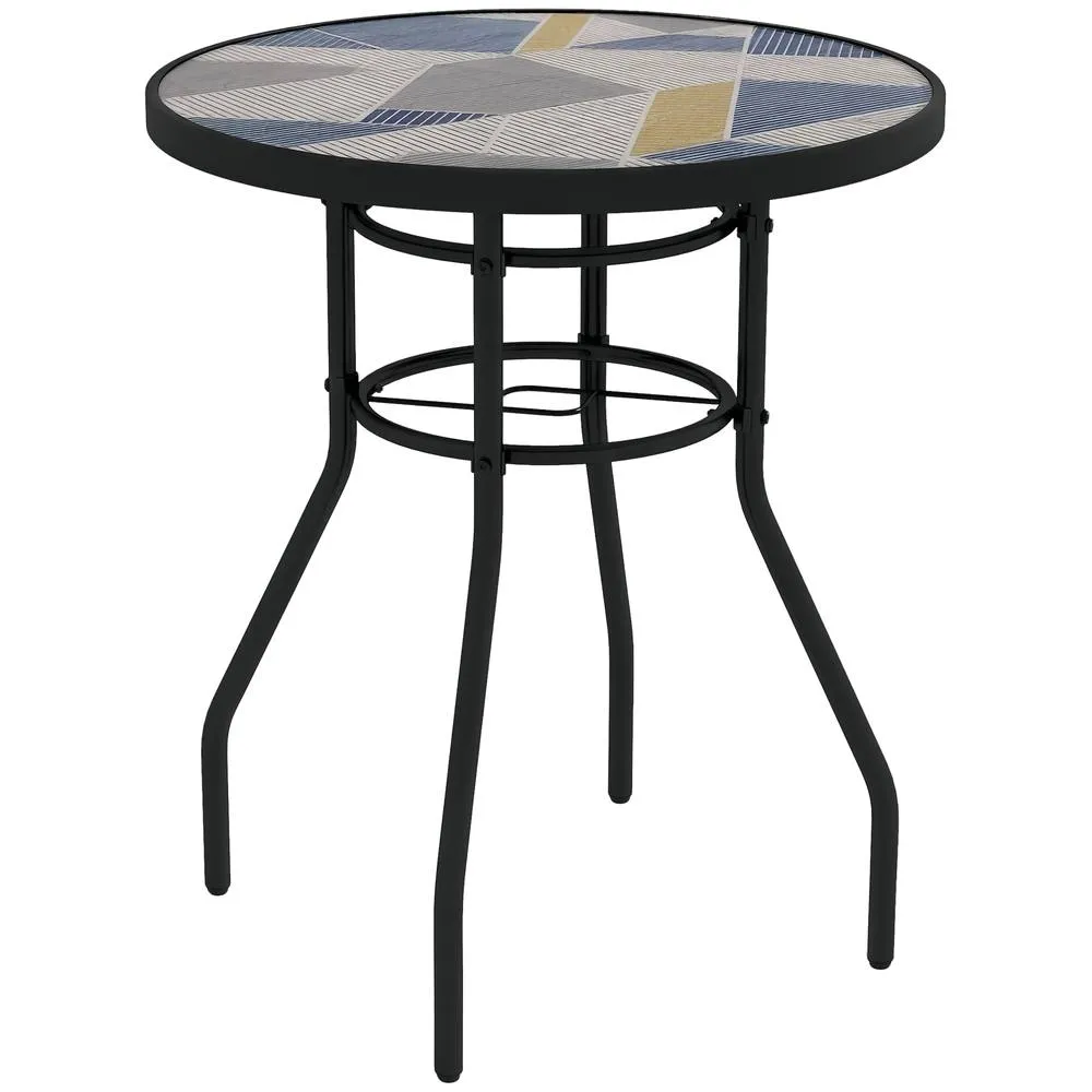 OUTSUNNY Garden Table with Glass Printed Design for Outdoor 2