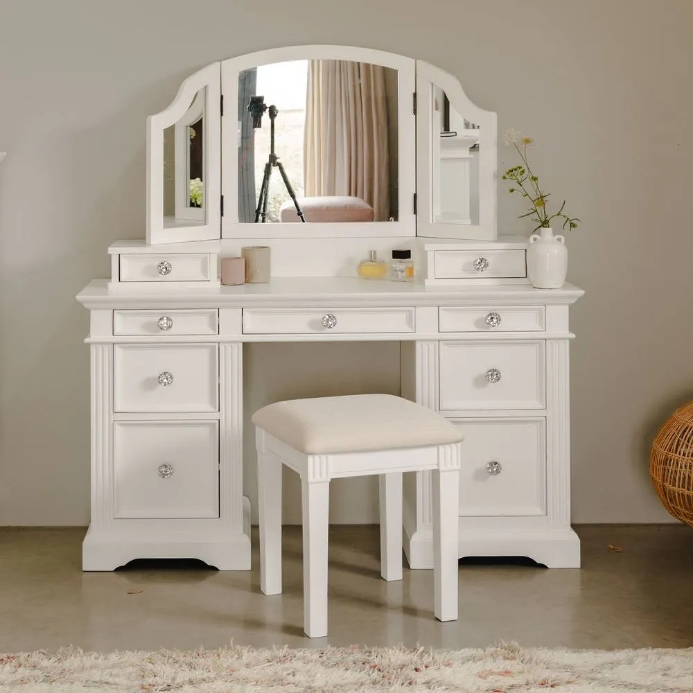 Statement Furniture Gainsborough White Dressing Table Set (Table, Top Drawers, Mirror)