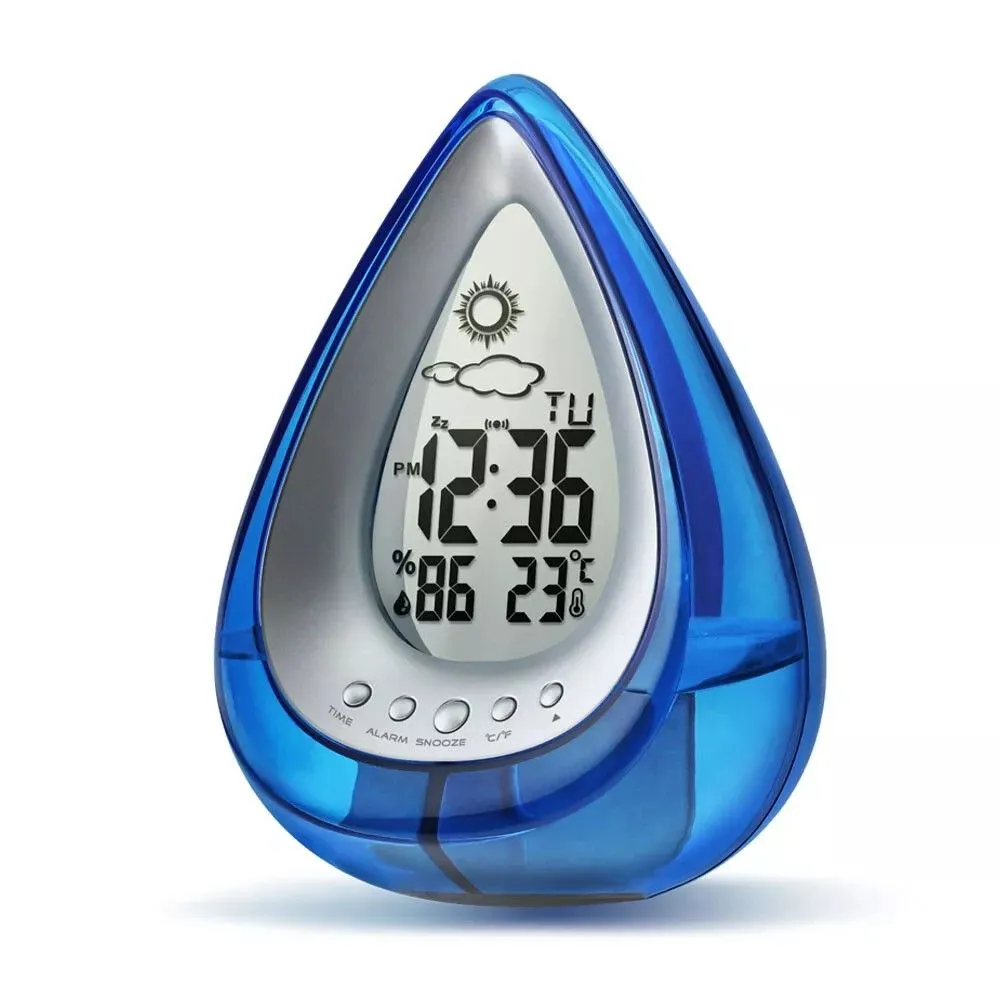 Smart Living Water Powered Multi Function Digital Battery-Free Drop Shape Desk Clock in Blue 2