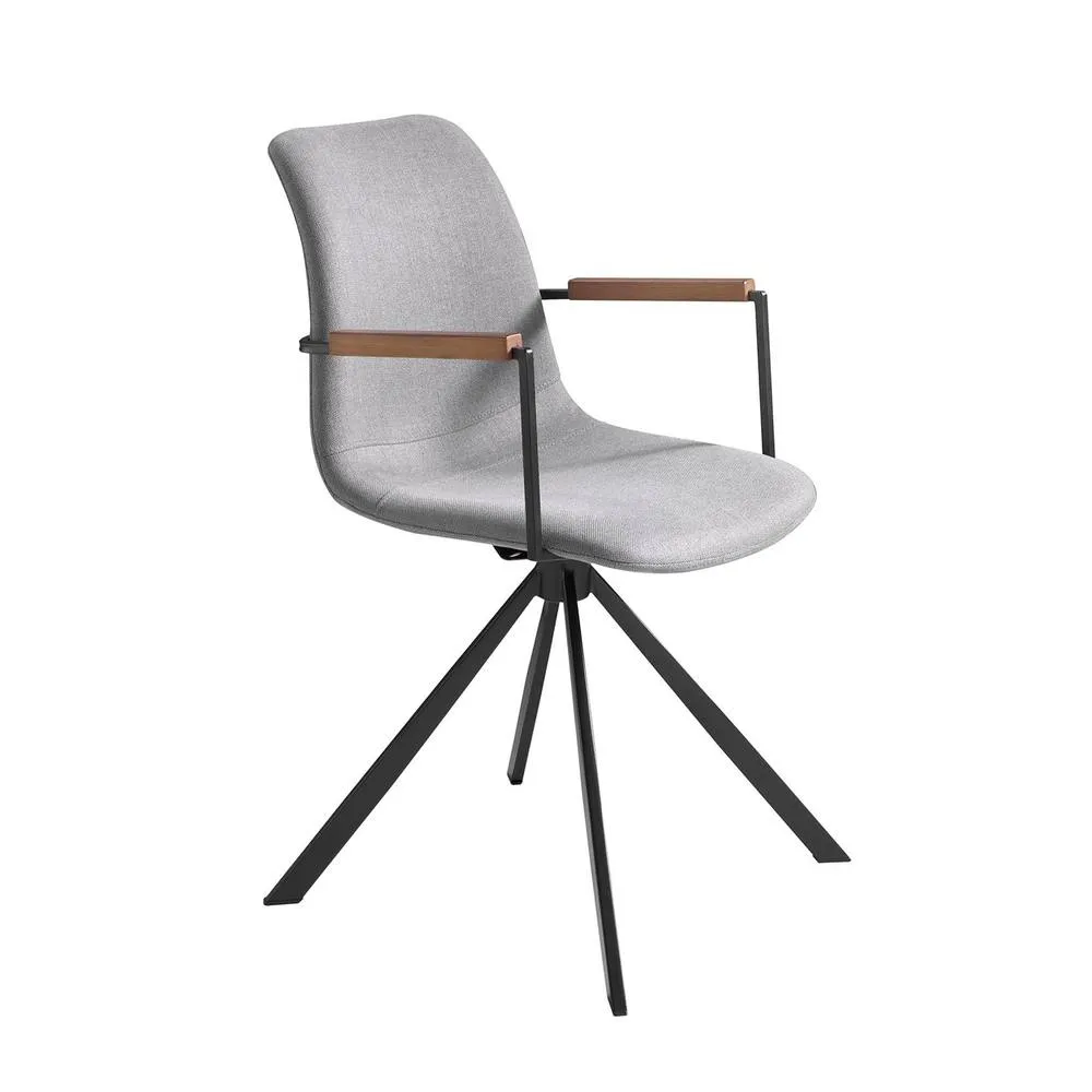 Angel Cerda Swivel Dining Chair, Light Grey Fabric, Walnut Detail