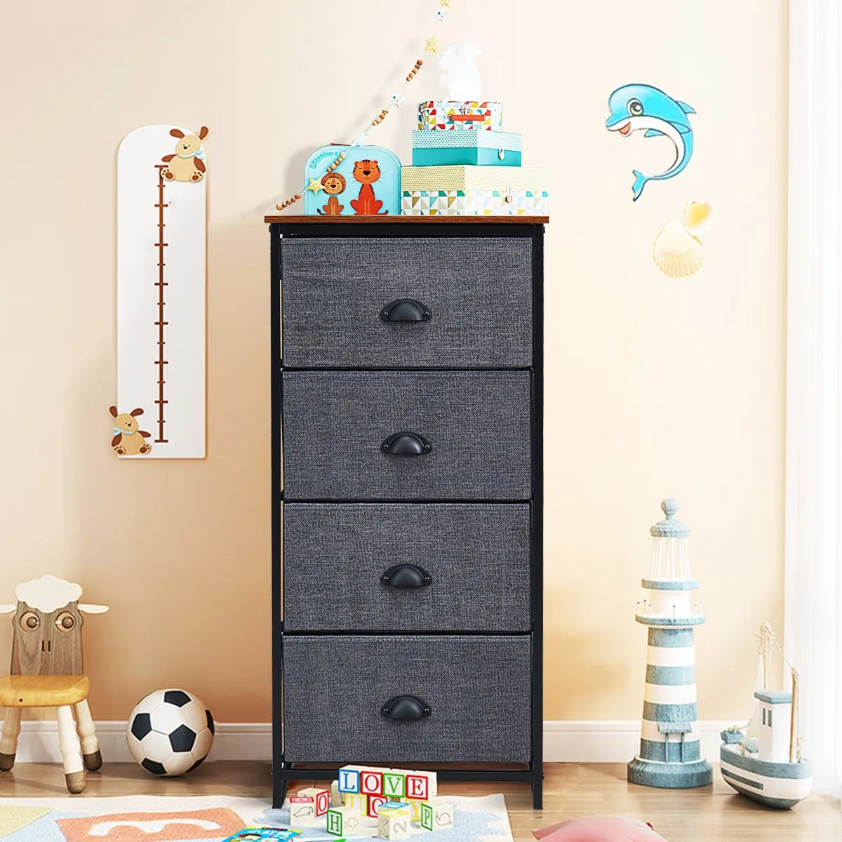 Costway 4-Drawer Fabric Dresser Metal Frame Chest of Drawers Nightstand 4