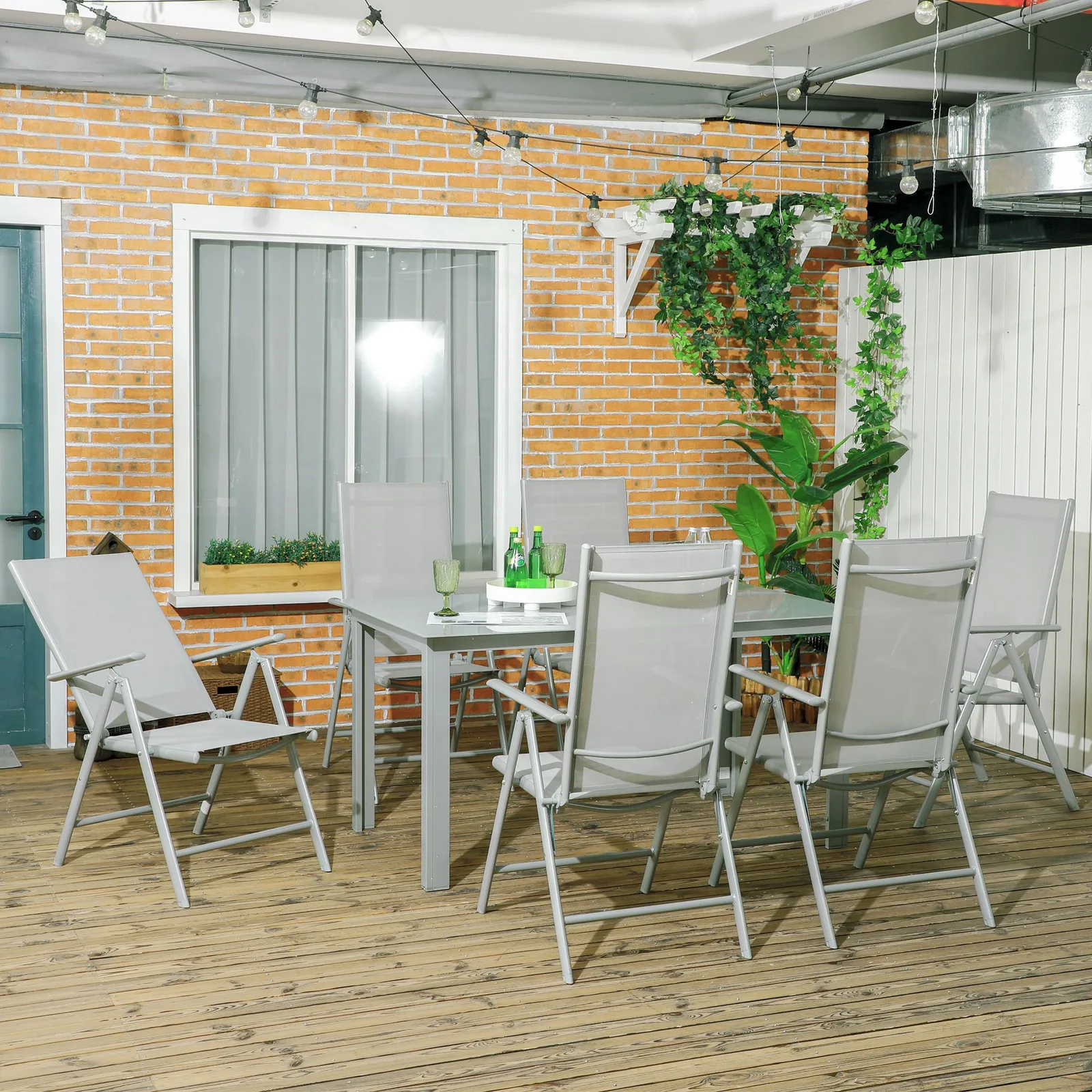 OUTSUNNY 7 Piece Garden Dining Set, Outdoor Table & 6 Chair, Aluminium in Grey 1