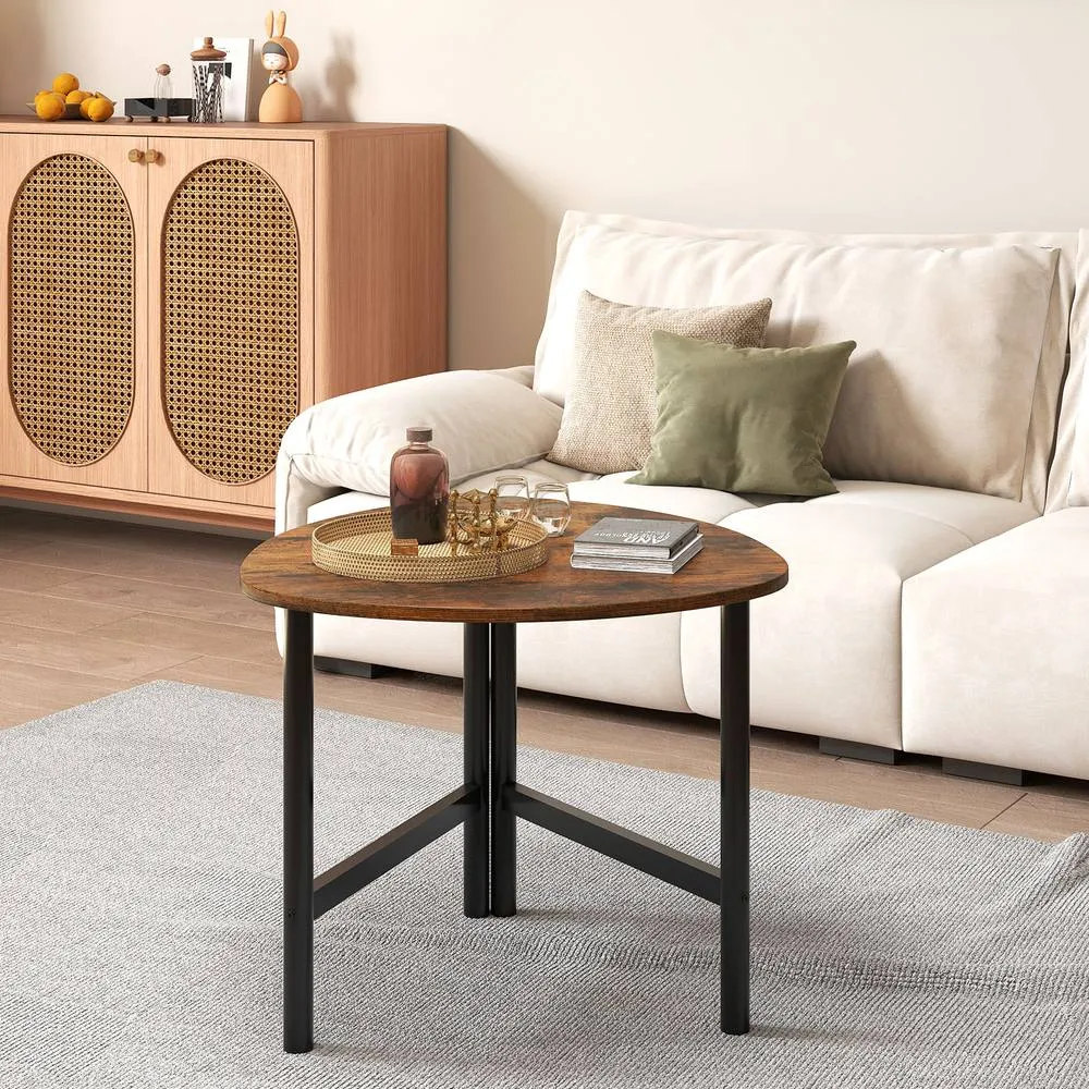 Costway Industrial Coffee Table Sofa Side Table Wooden Cocktail Center Table in Brown