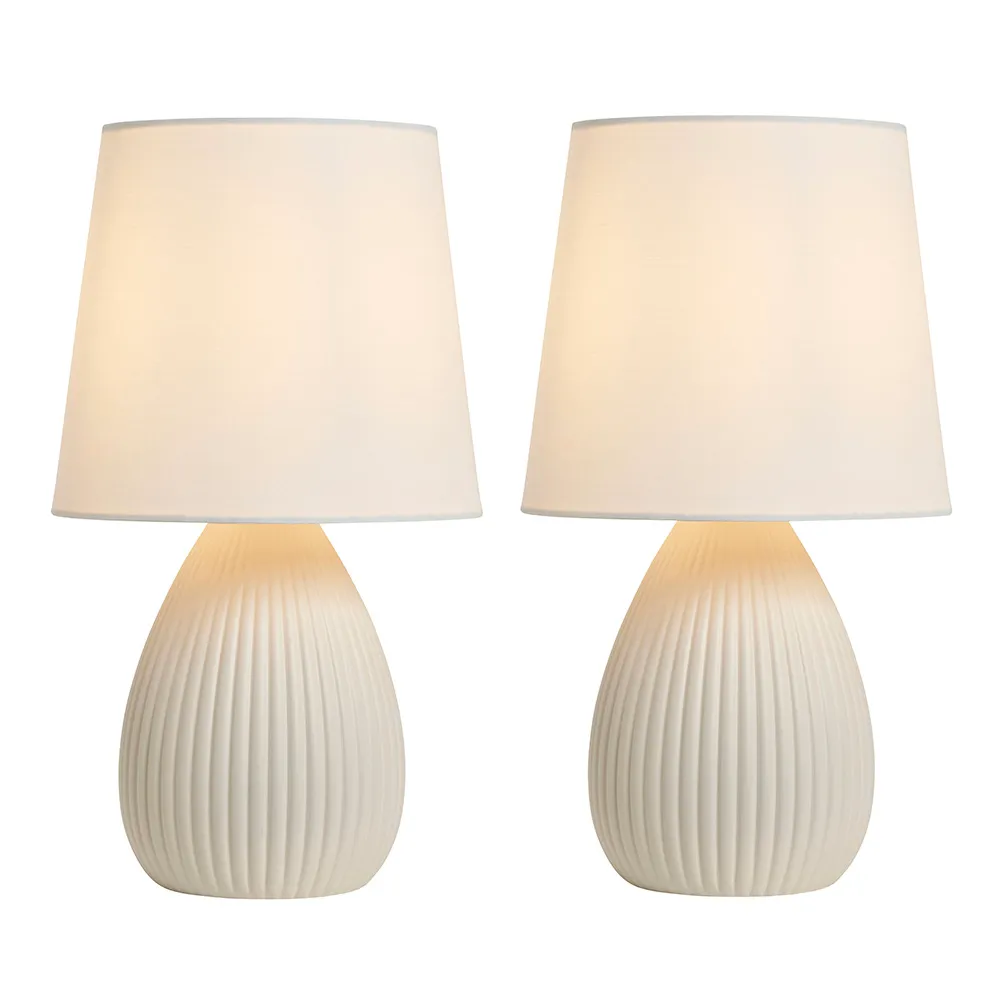 2 Pack of Freya Teardrop Ceramic Table Lamps, Cream 1